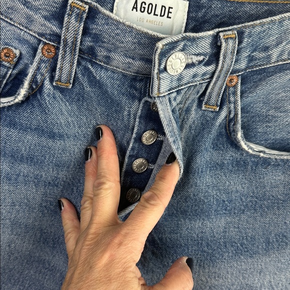 Agolde Parker Long Vintage Loose Jean Shorts Regenerative Cotton Frayed Size 25 - Picture 6 of 16